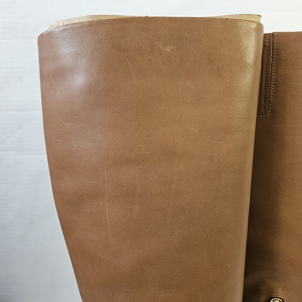Michael Kors Brown Leather Knee-High Heeled Boots with Gold Chain Accent - Picture 3 of 12
